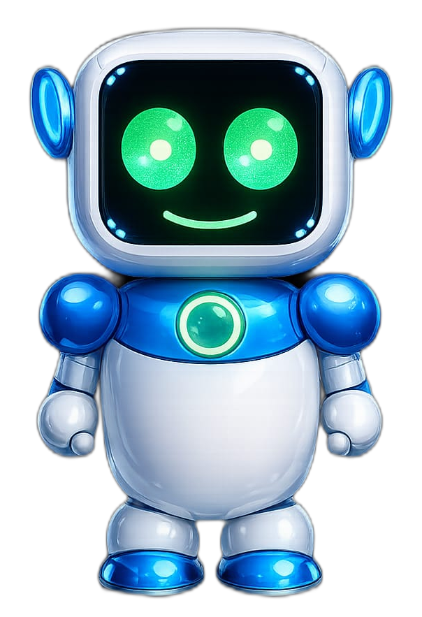 Smile AI robot mascot floating above a glowing platform